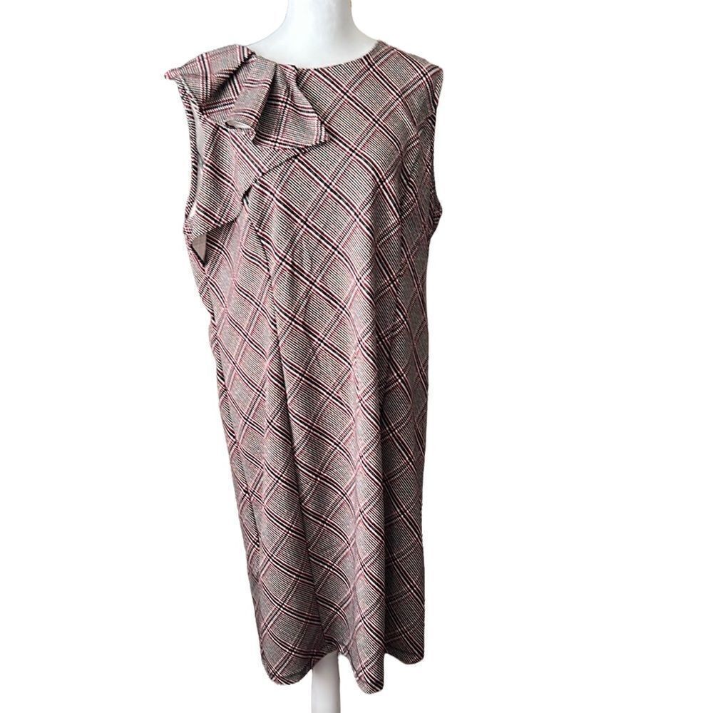 Liz Claiborne szXL red white blue sleeveless sheath ruffle detail on side EUC
